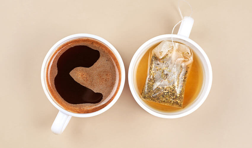 Coffee and tea are high in caffeine